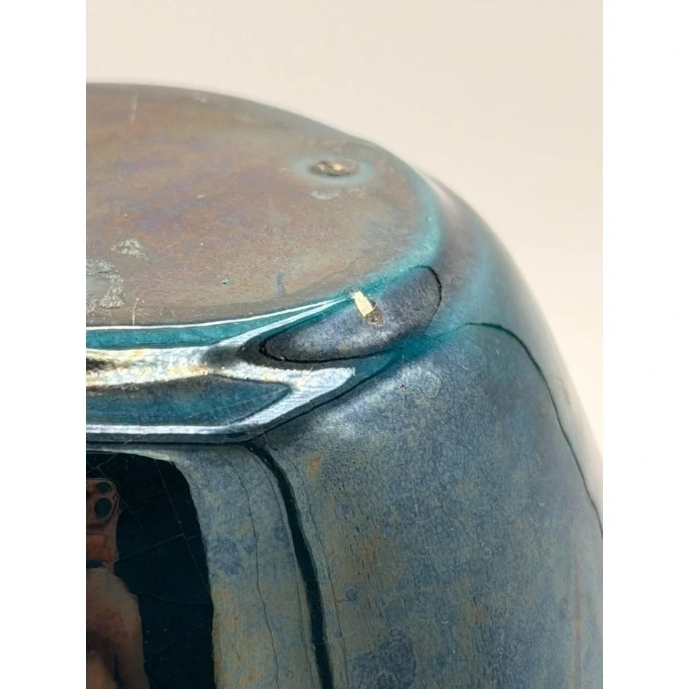 Vintage Studio Pottery Drip Glaze Vase Blue Green ~6